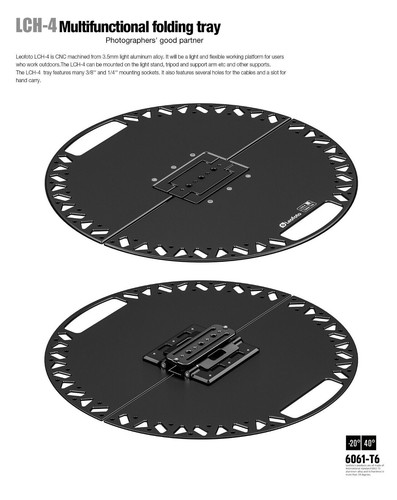 Leofoto LCH-4 Multi-Functional Folding Tray | Arca, 1/4", 3/8" - Picture 3 of 10