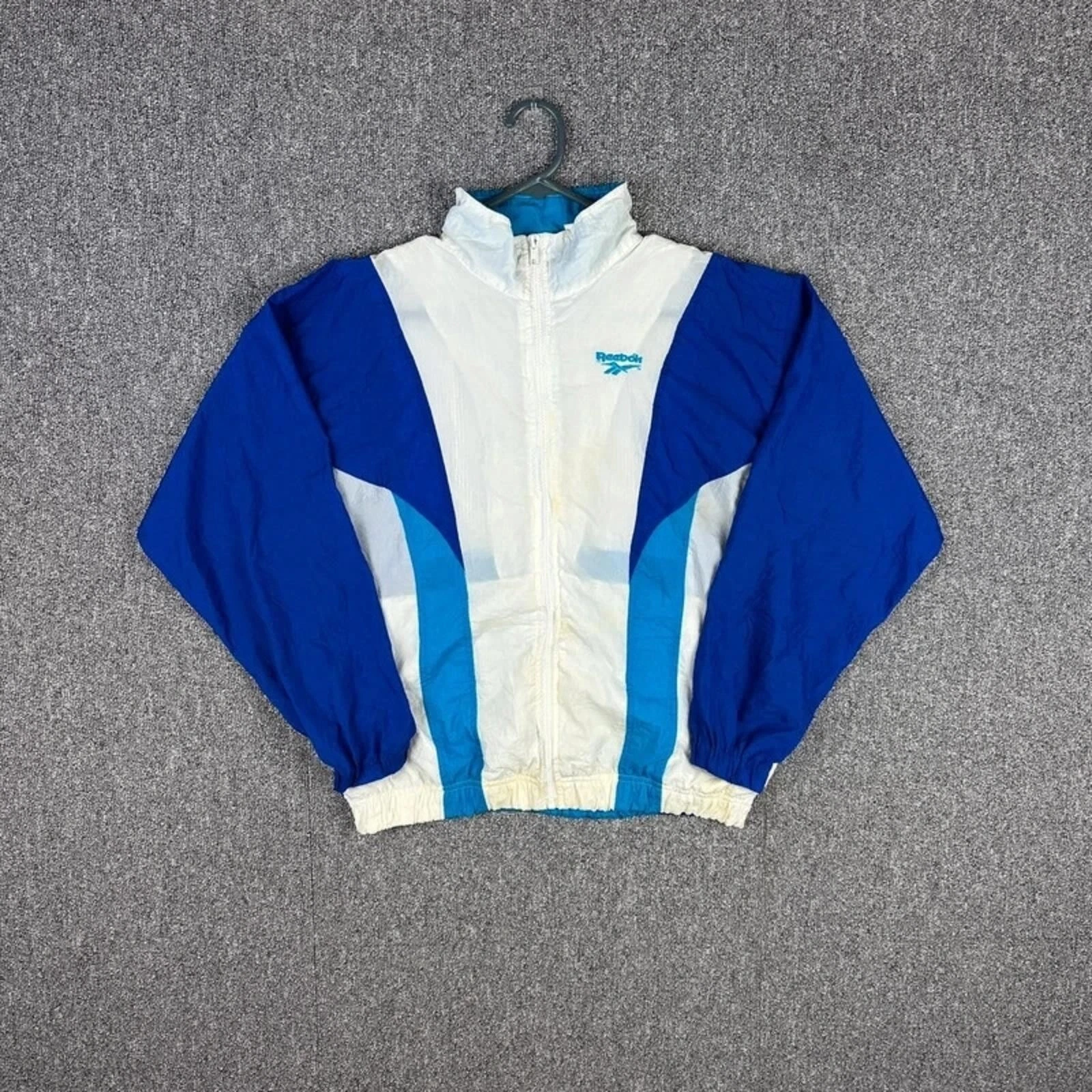 Vintage Reebok Windbreaker Jacket Blue White Colour Block 90s Lightweight Size S