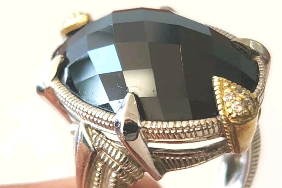 Anillo Judith Ripka de plata de ley de oro de 18 quilates de ónix negro y diamantes talla 6 Foto 3 de 4