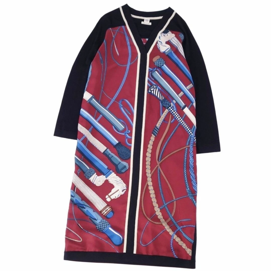 HERMÈS Top Hermes One Piece Full Pattern Twill Pura Seta Switch Lana per Usato0