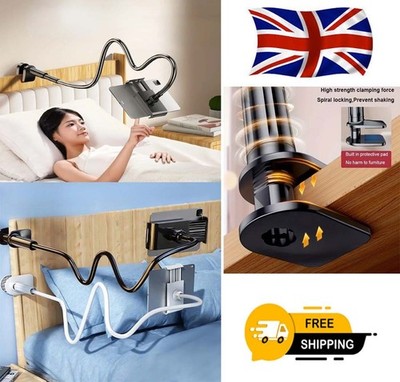 360° Flexibler Schwanenhals Faul Bett Klemme Ständer Halter Halterung für iPad Tablet Arm UK