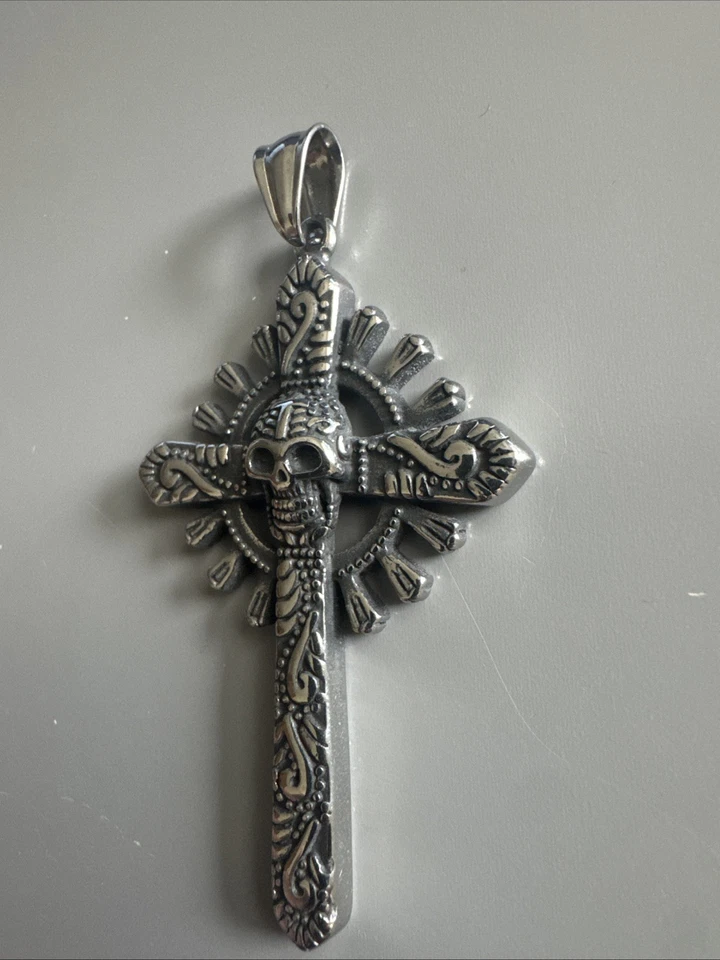 Colgante Calavera Cruz Gótica Vikinga Cadena 24” Acero Inoxidable Regalo Hombre Punk Foto 2 de 4