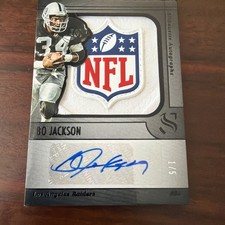 BO JACKSON 2025 PANINI SILHOUETTE BLACK NFL SHIELD JERSEY PATCH AUTO SP 1/5