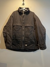 Berne Men's XL Super Duty Cotton Duck Flex180 Washed Chore Coat Black Work Brown