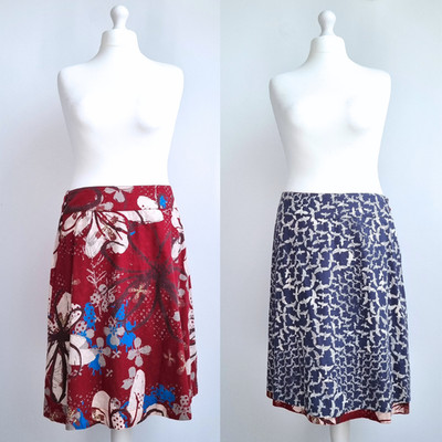 White Stuff Reversible A-Line Skirt Floral Birds 100% Cotton UK14 Day Holiday