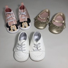 Lot of 3 Infant Girls Shoes-Gold Trimfoot Sz 3, Disney Sz 9-12mth, My Baby Sz 1