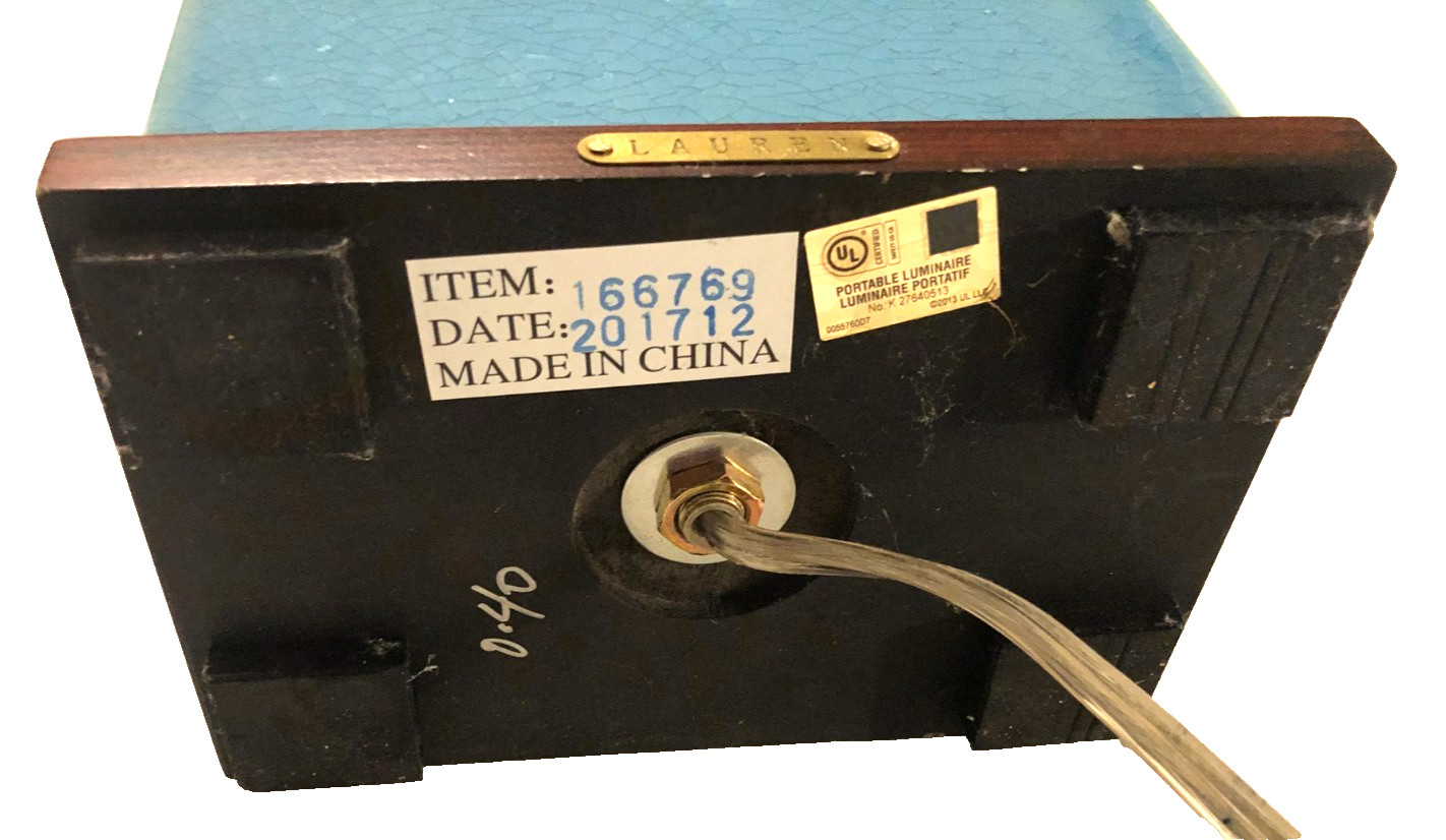 Ralph Lauren Home Porcelain Ceramic Table Dresser Lamp Aqua Blue 2017 Crazing