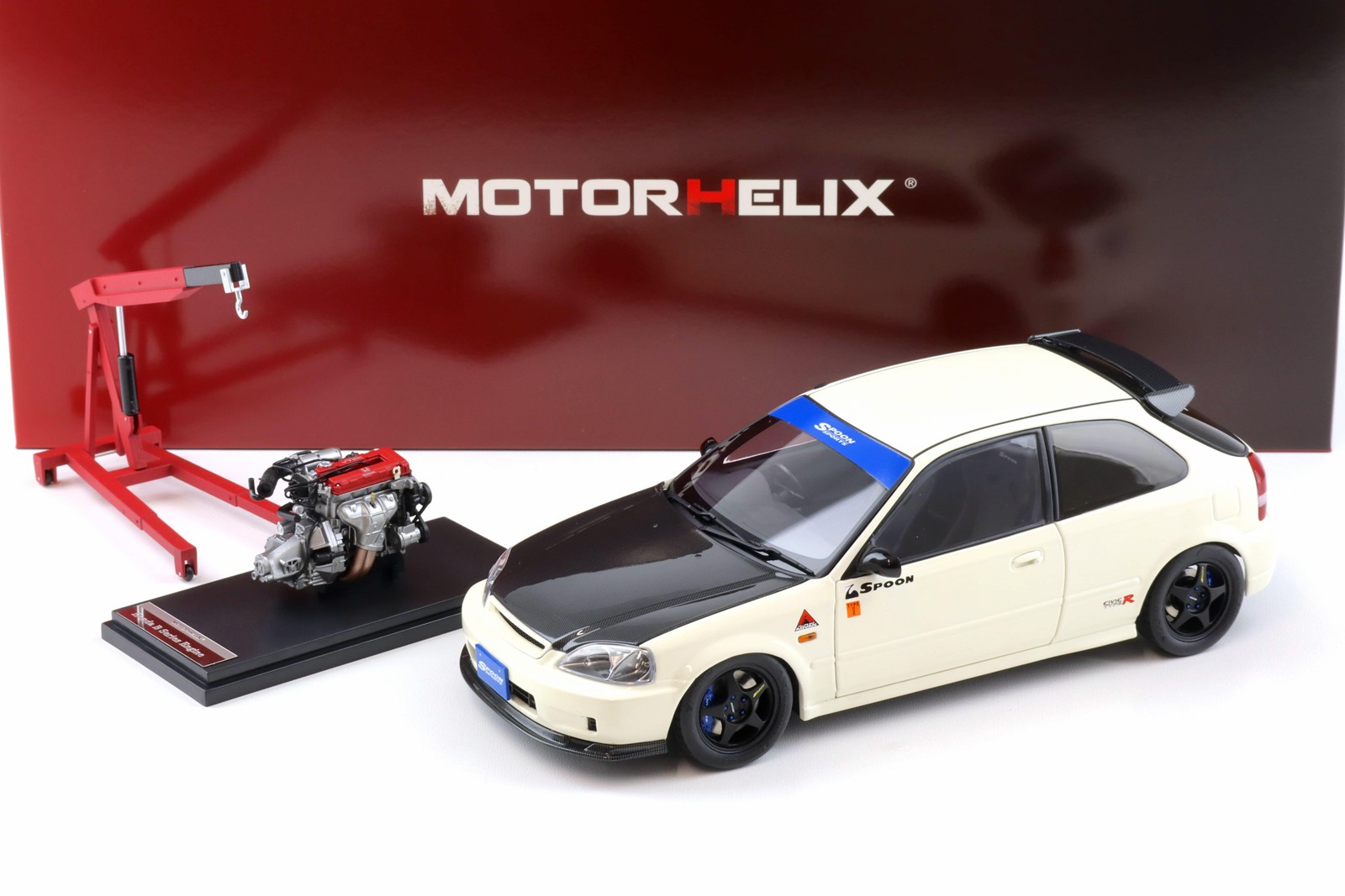1:18 Motorhelix Honda Civic Type R (EK9) SPOON Championship White + Engine M8501