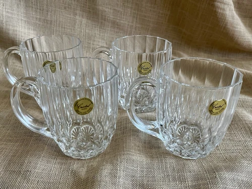 4pc Bretagne Crystal Mugs Cristal D'Arques Durand France Tea Set Coffee Cups