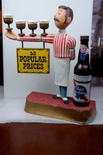Vintage 1960's Pabst Blue Ribbon Metal bartender Guy Display Statue Figurine