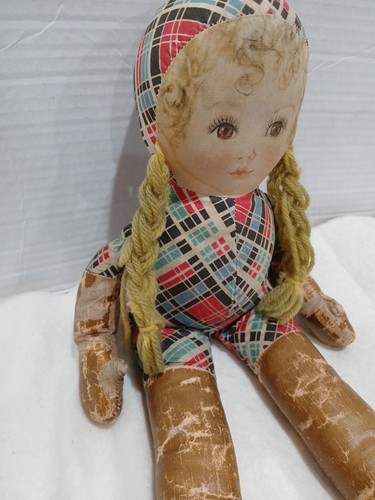 Maud Tousey Fangel 14" Cloth Doll Circa 1930's Rare HTF Doll Yarn Braids - Picture 5 of 24