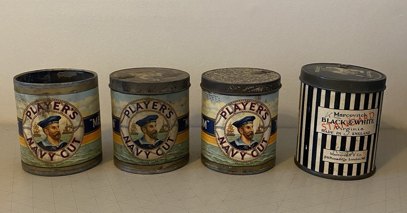 Vintage Cigarette Tins | 3x Players Navy Cut 1x Marcovitch Cigarettes