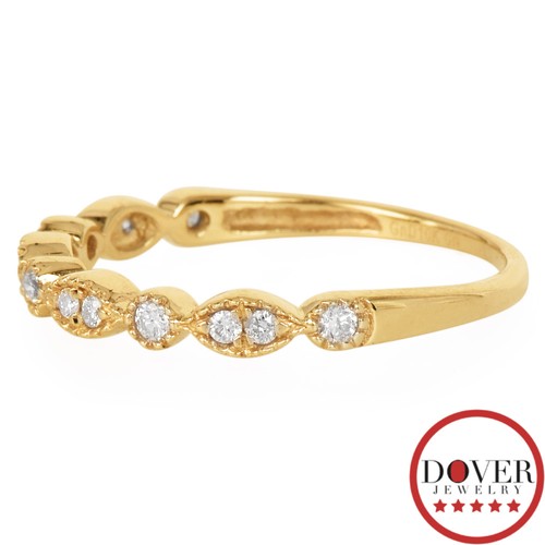 Estate 0.15cts Diamond 10K Gold Semi Eternity Milgrain Band Ring 1.2 Grams NR - Picture 3 of 6