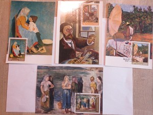 HUNGARIAN  PAINTERS 4 POSTCARDS WITH FIRST DAY EDITION STAMP