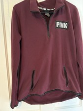 PINK 1/4 Zip Sweatshirt Burgundy Logo Women's L