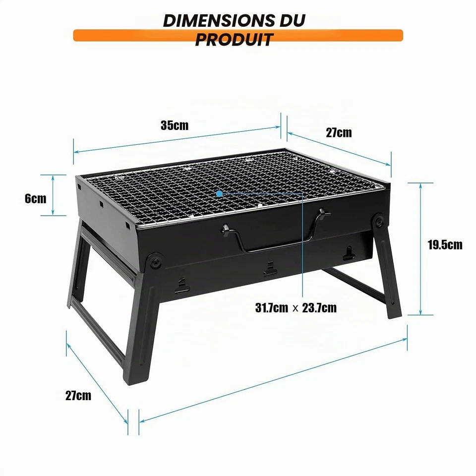 Barbecue portable au charbon pliable 35 x 27 cm SunJas - Photo 3/4