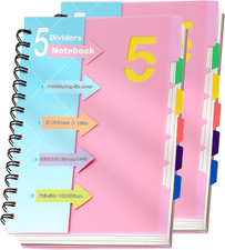 2 Pack 5 Subject Notebook, Small Spiral Notebook with Tabs