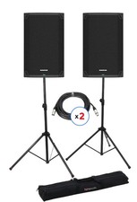 Mackie Thump15v4 Powered PA Speaker Pair with Stands and Cables