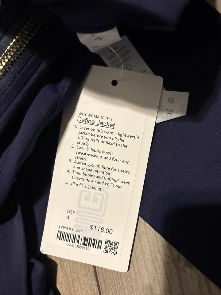 Conjunto de chaqueta y leggings Lululemon Define para mujer VERDADERO AZUL MARINO TALLA 4 NUEVO Foto 2 de 4