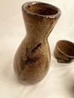 Brown Sake Bottle and Cup Set Tokkuri Guinomi Ochoco Drinking Vessel Pottery
