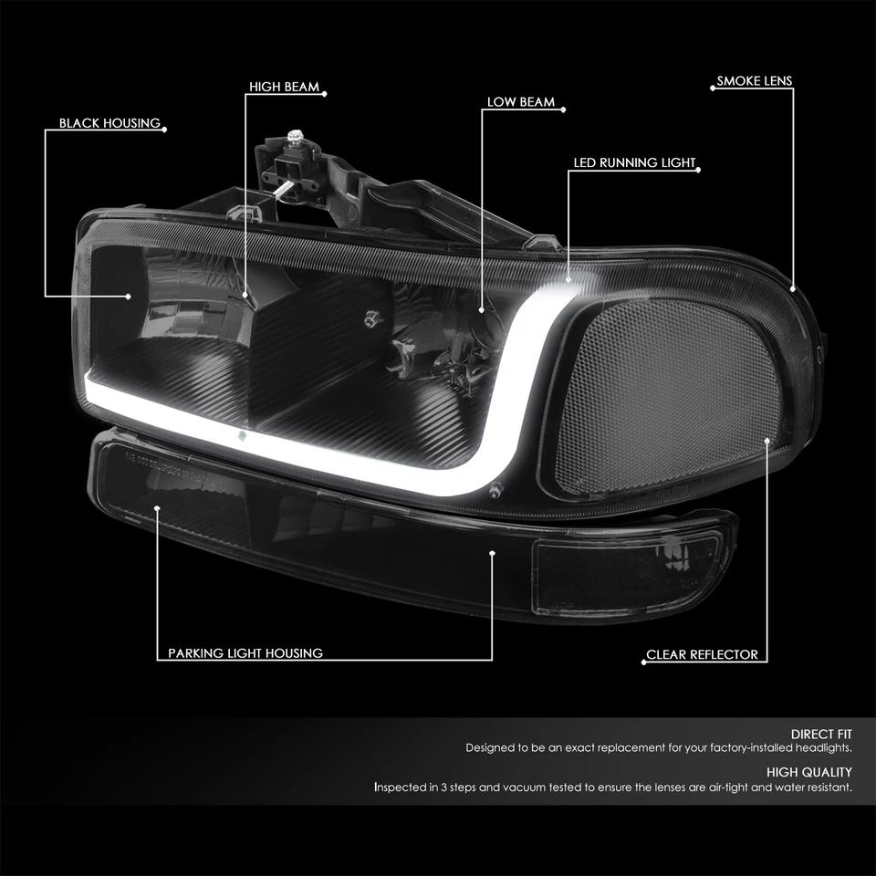 PARA 99-07 GMC SIERRA YUKON LED DRL TINTADOS/CLAROS FAROS PARACHOQUES LÁMPARAS + JUEGO DE HERRAMIENTAS Foto 2 de 4