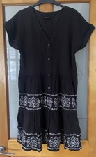 NEXT viscose linen Ladies Black White Button Front Shirt Dress UK M 