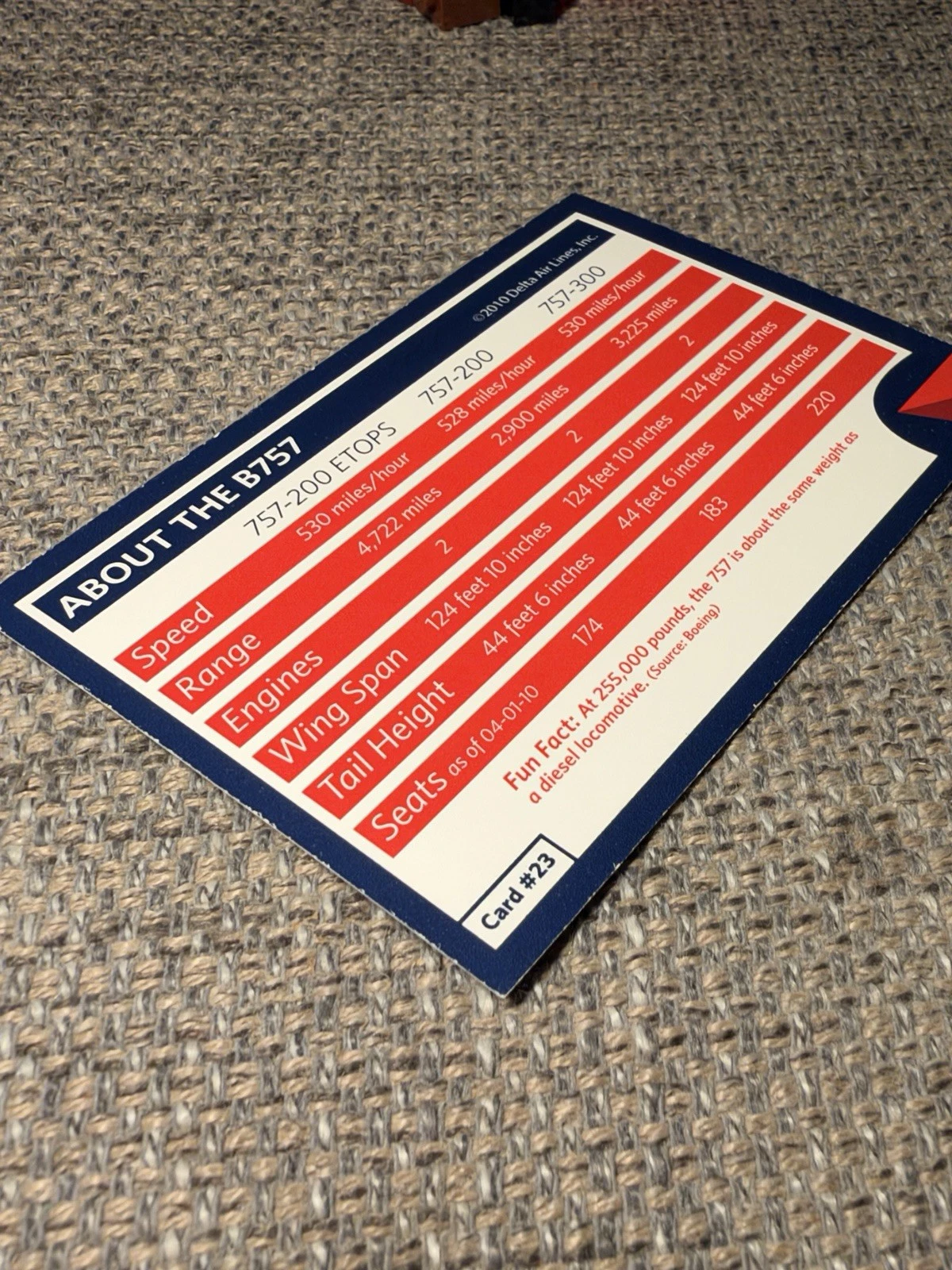2010 Delta Air Lines Pilot Trading Card “B757” #23V - product detail image 4
