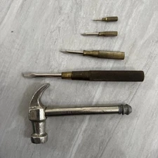 Vintage GAM Mfg Co Brass Handle Hammer & Nesting Screwdriver Compete USA