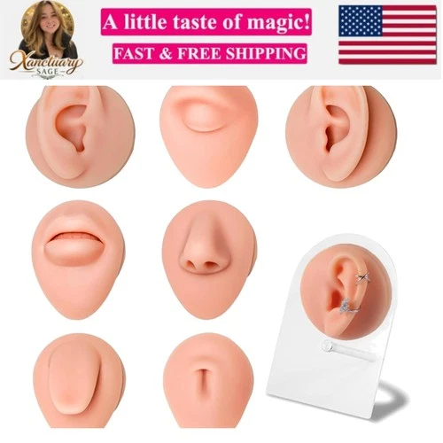 7Pcs Soft Silicone Piercing Body Parts with Display Stand | Realistic Ear, No... - product listing photo