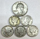 5 Mercury Dimes and a 1943 Washington Quarter Silver