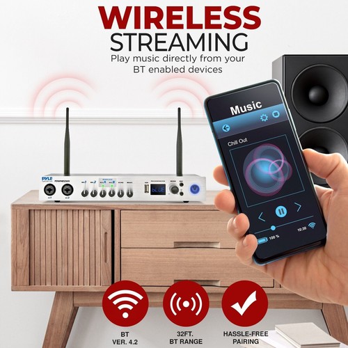 Pyle UHF 2-kanałowy bezprzewodowy mikrofon ręczny, przenośny z odbiornikiem Bluetooth - Zdjęcie 6 z 8