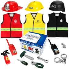 Boys Dress up Trunk Costumes Set,15pcs Pretend Role Play Set Fireman, Police,...