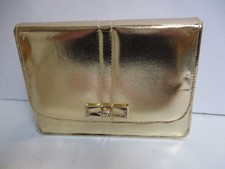 Vintage La Regale Gold Leatherette Rhinestone Bow Evening Bag Clutch