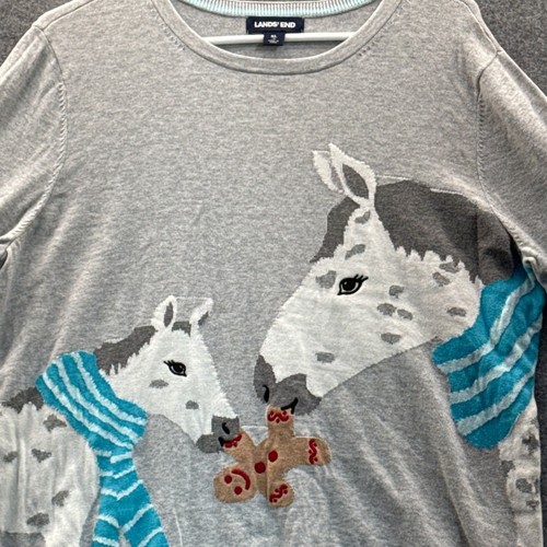 Lands' End Gray Cotton Holiday Horse Gingerbread Sweater Girls Jr XL - Picture 3 of 7