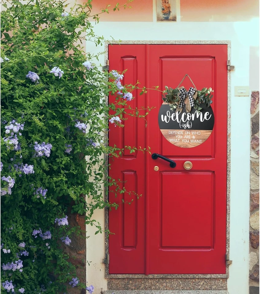 Welcome Sign for Front Door-Round Wood Wreaths Farmhouse Wood Door Hanger for... - Image 4 of 4