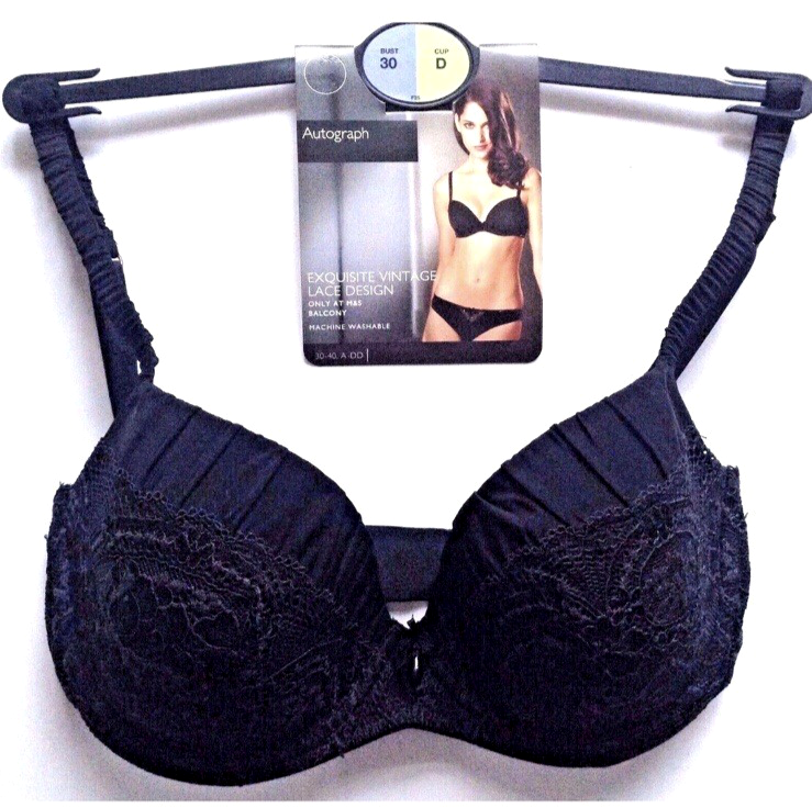 30D Marks & Spencer  Autograph Vintage Design Balcony Bra Black BNWT
