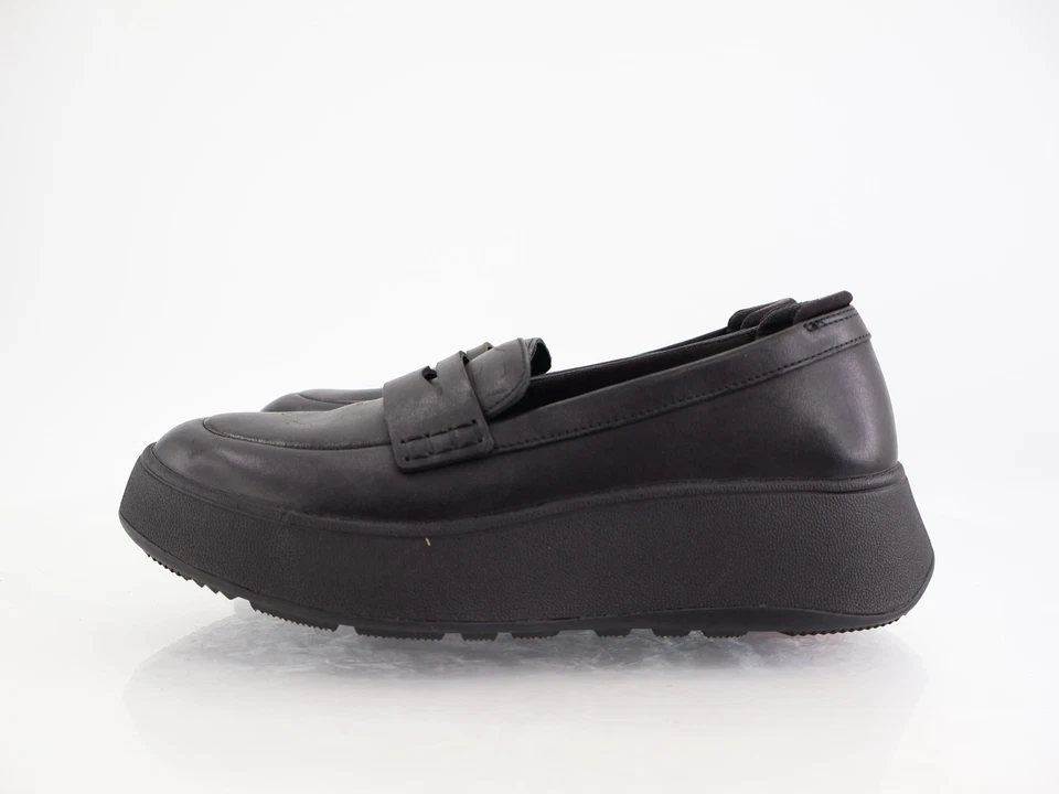 FitFlop F-Mode 皮革平底便士乐福鞋平底鞋女式 6.5 码黑色皮革 — 第 4/4 张图片