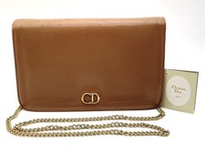 Authentic Christian Dior CD Logo Leather Brown Chain Shoulder Bag NS040371