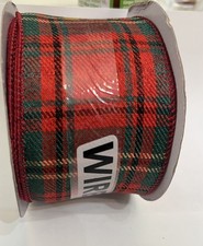 2 1/2 x 25ft. Wired Edge Ribbon. Red And Green Plaid Winter Christmas