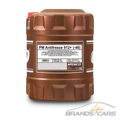 20 L LITER PEMCO ANTIFREEZE 912+ KÜHLERFROSTSCHUTZ KONZENTRAT ROT