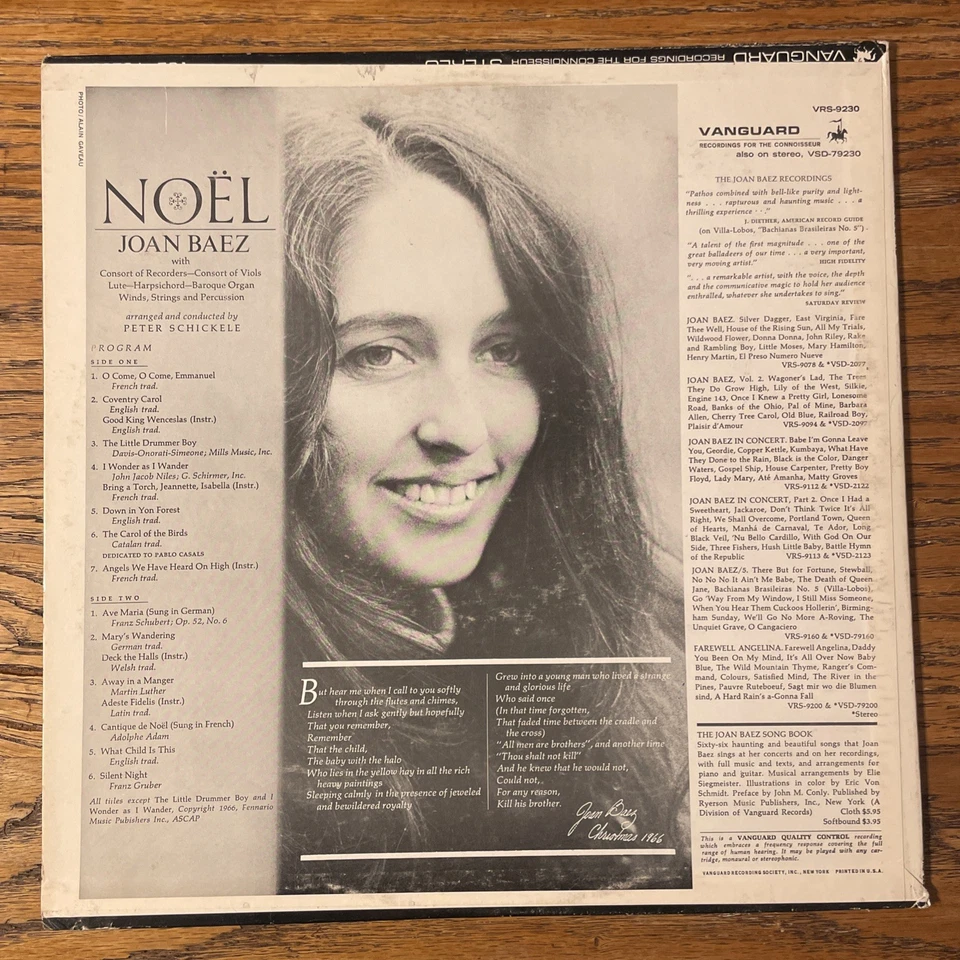 Joan Baez / Noel LP Vanguard Christmas Holiday Mono + Inner VG+!!!! Foto 4 de 4