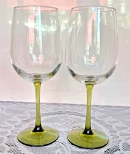 Pier 1 Hand Blown Pantiago Olive Green Stemmed Wine Glasses 9.25” – Set of 2