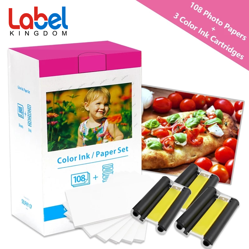 For Canon SELPHY CP1300 Compatible Color Ink & Photo Paper Set - 4x6 Inches Glossy