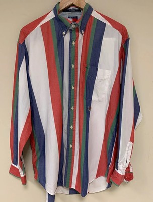 red blue and green striped shirt