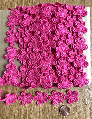 5 Yds Vintage HOT PINK DAISY DECORATIVE TRIM Retro Flower Power  1'' Wide Cotton