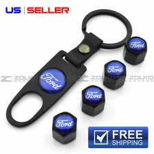 VALVE STEM CAPS + KEYCHAIN WHEEL TIRE BLACK - US SELLER