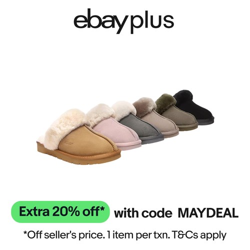 EVERAU® UGG Slippers Australian Sheepskin Wool Suede Upper Nonslip Scuff Muffin