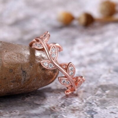 Rose Gold Plated Leaflet Ring For Anniversary Gifts 2 CT Simulated Band for Her