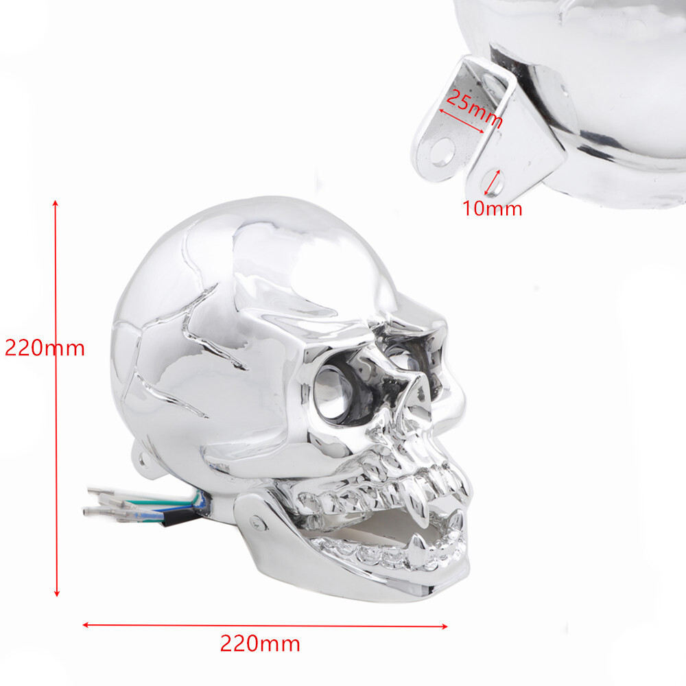 Motorcycle Chrome LED Skull Headlight Lamp For Harley Choppers Cruiser