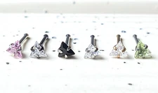 1pc Triangle CZ Gem Top 20g Nose Ring Stud Bone 316L Surgical Steel